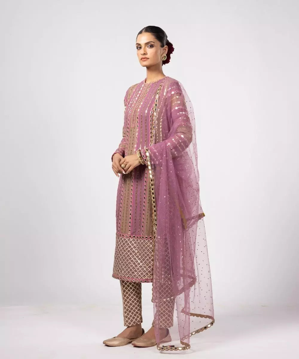 VVANI VATS - Mud mauve Mirror Kurta Set